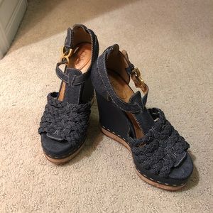CHLOE Denim Platform Espadrilles Heels